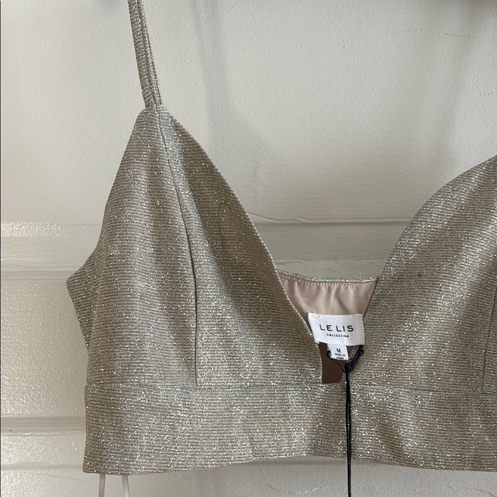 NWT Le Lis Silver Glitter Crop Top - Selfie Leslie - Picture 5 of 7